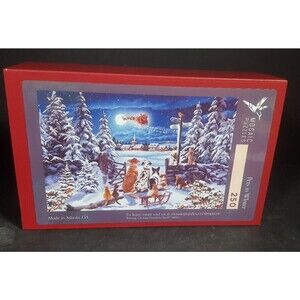 Pets in Winter wood puzzle Mosaic Santa dogs cats made of wood in USA retired